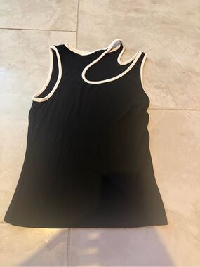 Commense Black Tank Top with White Trim and Cutout Neckline